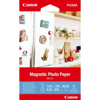 ORIGINAL Canon Papier Weiss MG-101 3634C002 Magnetisches Fotopapier, 10 x 15 cm, 5 Blatt, 670 g/m²