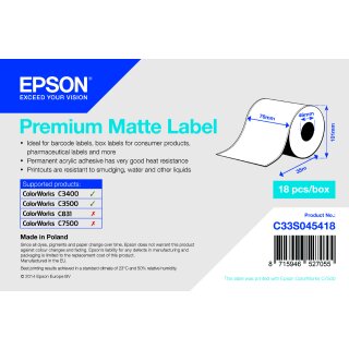 ORIGINAL Epson Etiketten  S045418 C33S045418 Normalpapier, matt beschichtet, 76mm x 35m, VE=1