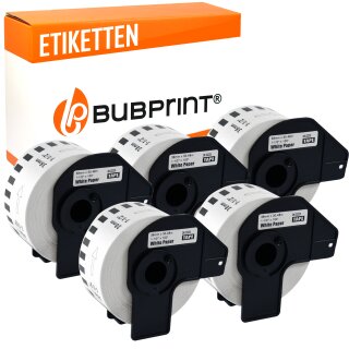 Bubprint 5x Etiketten kompatibel für Brother DK-22225 38mm x 30,48m SET